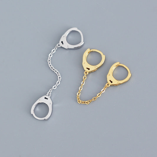 Pendientes trepadores de plata de ley 925 con diseño geométrico O-Chain, chapados, estilo dulce-atrevido para mujer