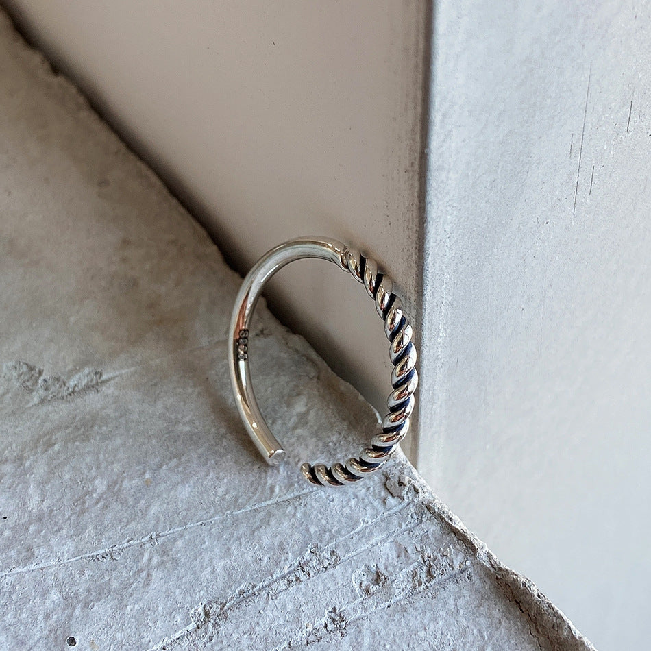 Anello da donna minimalista vintage in argento sterling 925 con intarsio numerico