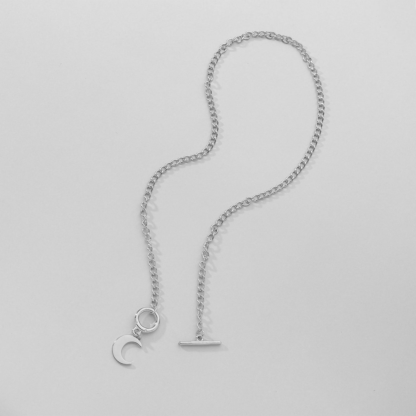 Korean Style Minimalist Alloy Crescent Moon Pendant Necklace with Box Chain Plated Finish for Women