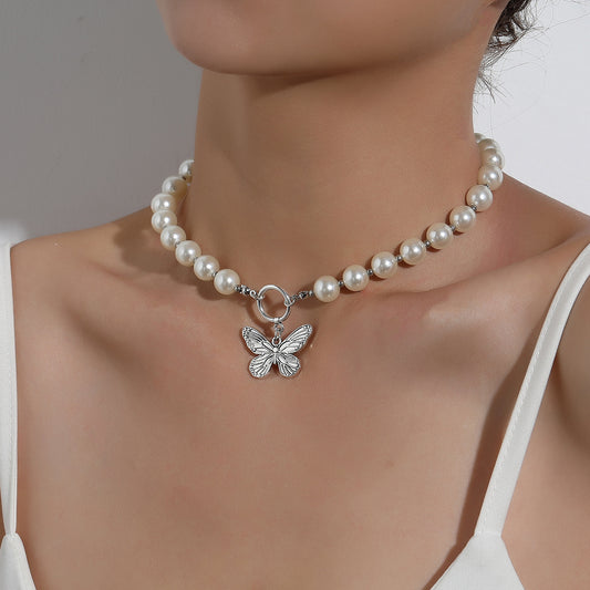 Collar de mariposa vintage para mujer, chapado en aleación, cadena de hilo de pescar, joyería de moda