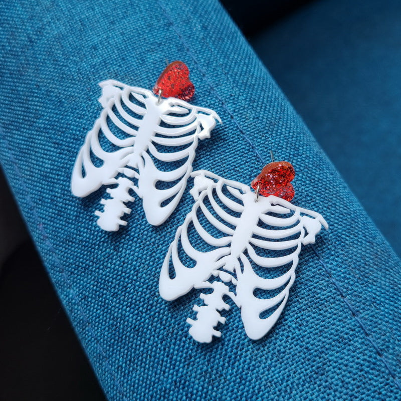 Pendientes de calavera con forma de corazón para mujer, acrílicos, estilo único, joyería para fiesta de Halloween