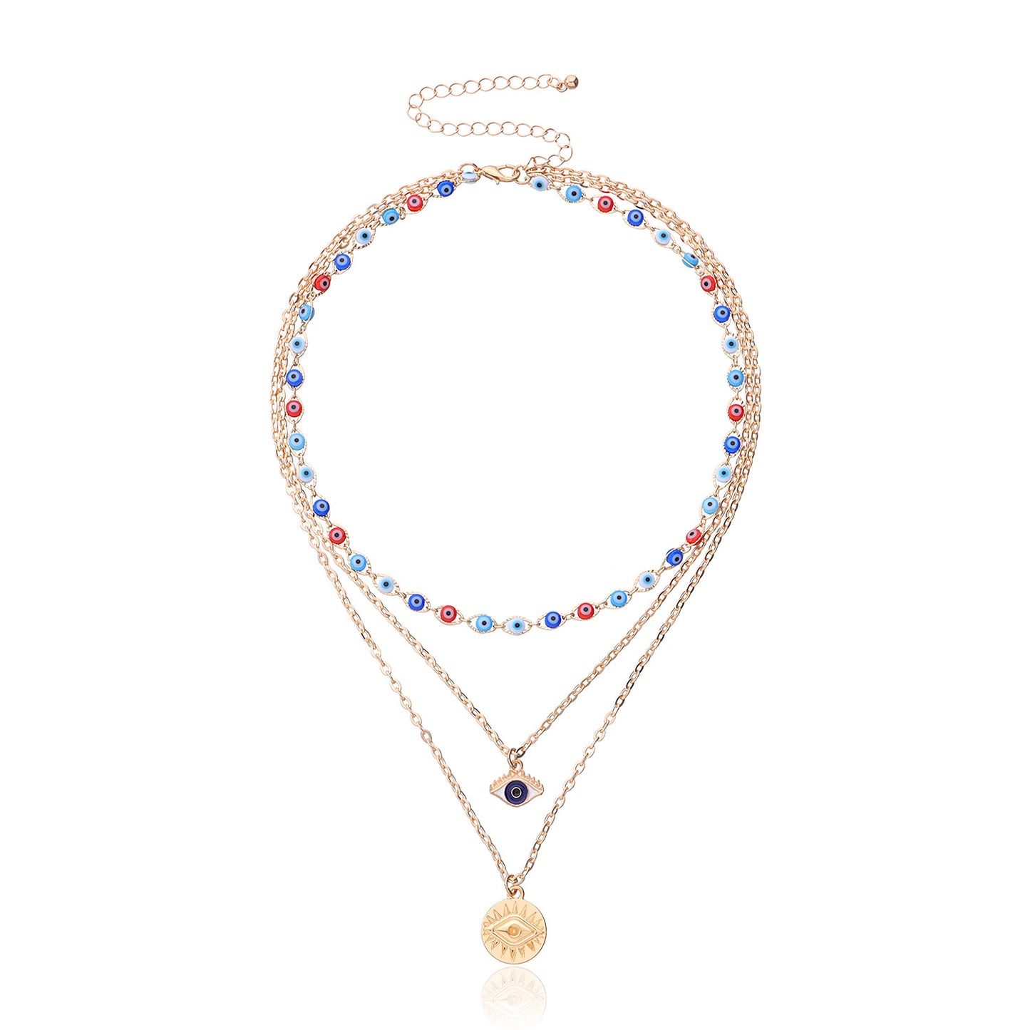 Women's European Style Alloy Eye Pendant Necklace, Multi-Layered Cross Chain Fashion Statement Jewelry, Trendy Eye Design