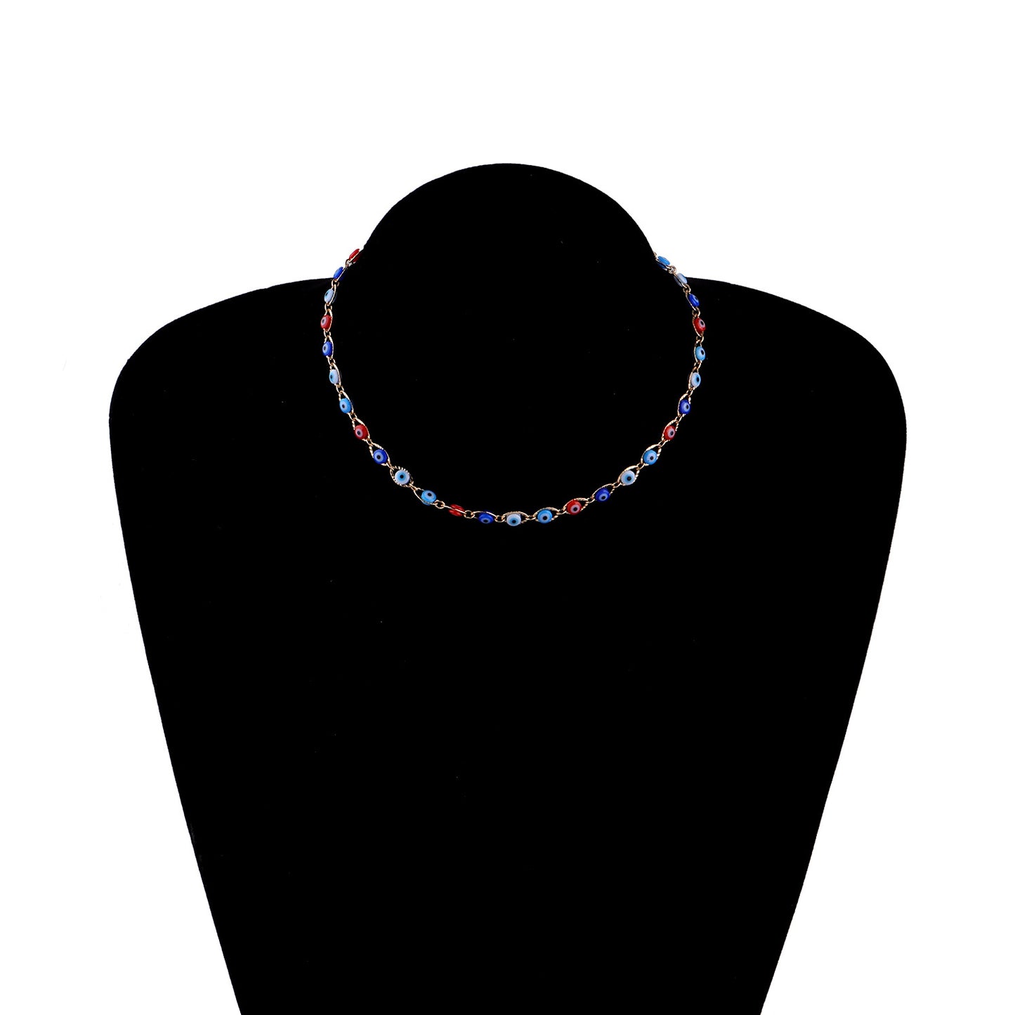 Collar Minimalista de Mal de Ojo para Mujer en Aleación con Acabado Galvanizado y Estilo de Cadena Cruzada