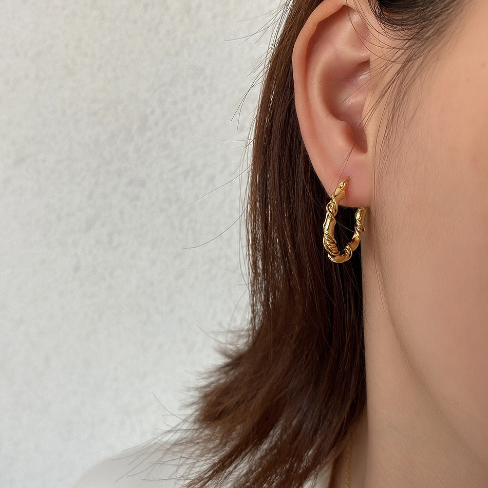 Minimalist Elegant 925 Sterling Silver Teardrop Woven Stud Earrings with Pearl Inlay
