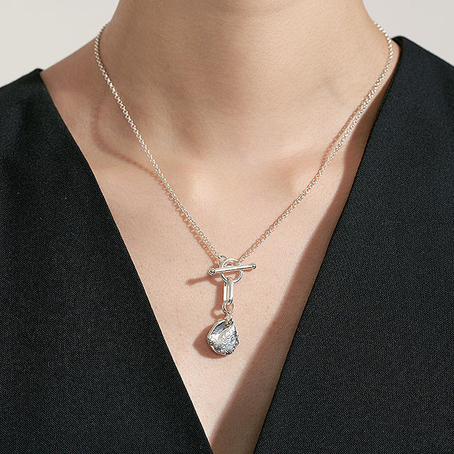 Collana a catena a maglie con ciondolo a sfera geometrico testurizzato in argento sterling 925 minimalista