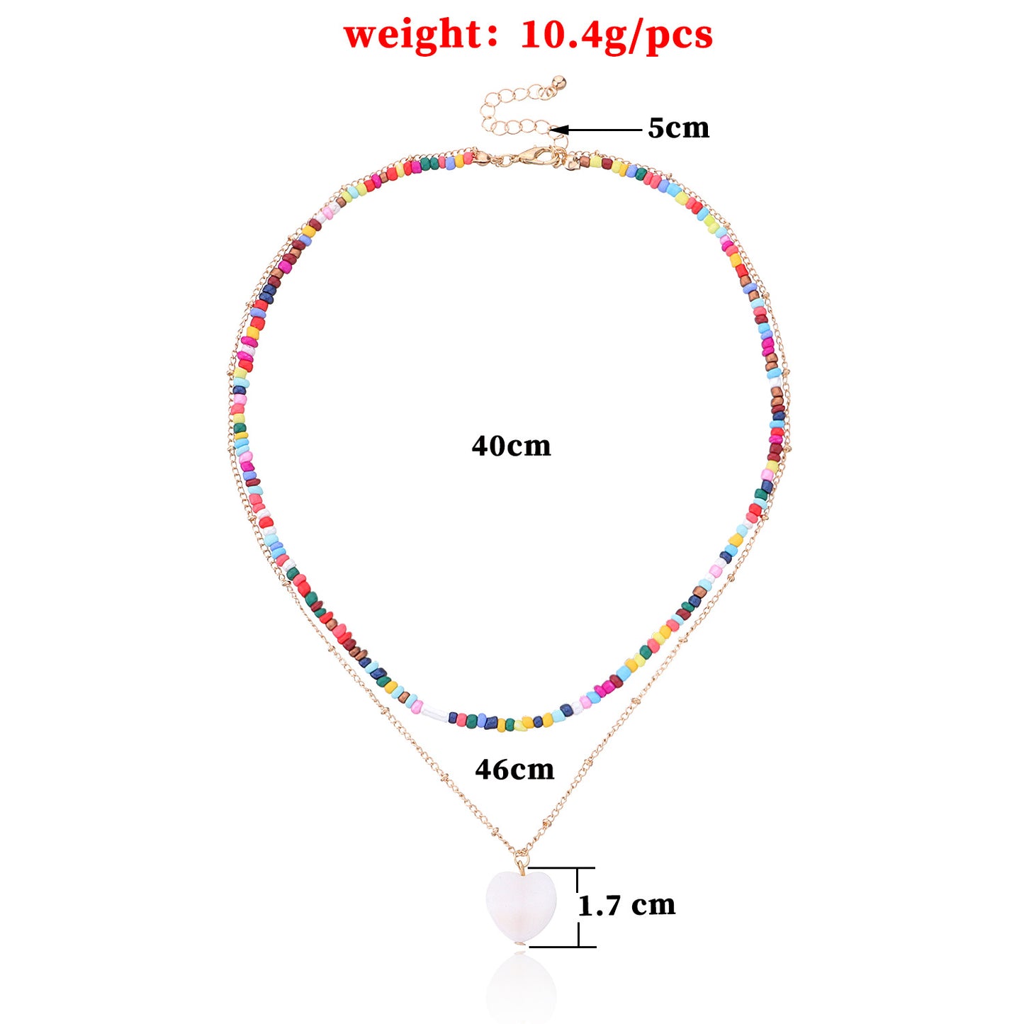 Women's Heart-Shaped Multi-Layered Beaded Necklace with Mother of Pearl Inlay, Cross Chain Style, Bohemian Fashion Jewelry