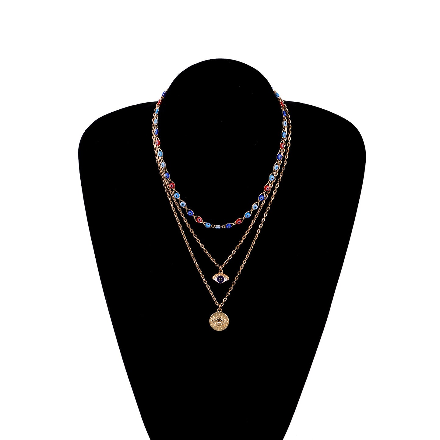 Women's European Style Alloy Eye Pendant Necklace, Multi-Layered Cross Chain Fashion Statement Jewelry, Trendy Eye Design