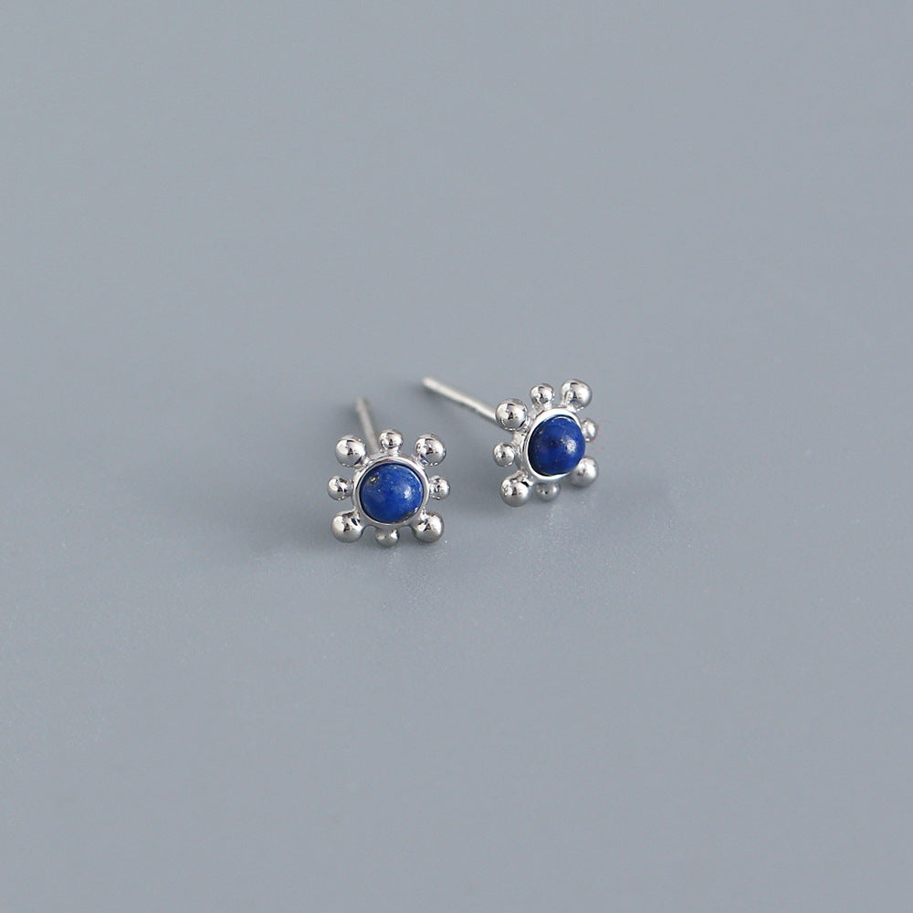 Orecchini a perno da donna in argento sterling S925 con intarsio rotondo in lapislazzuli, design geometrico minimalista, gioielli alla moda