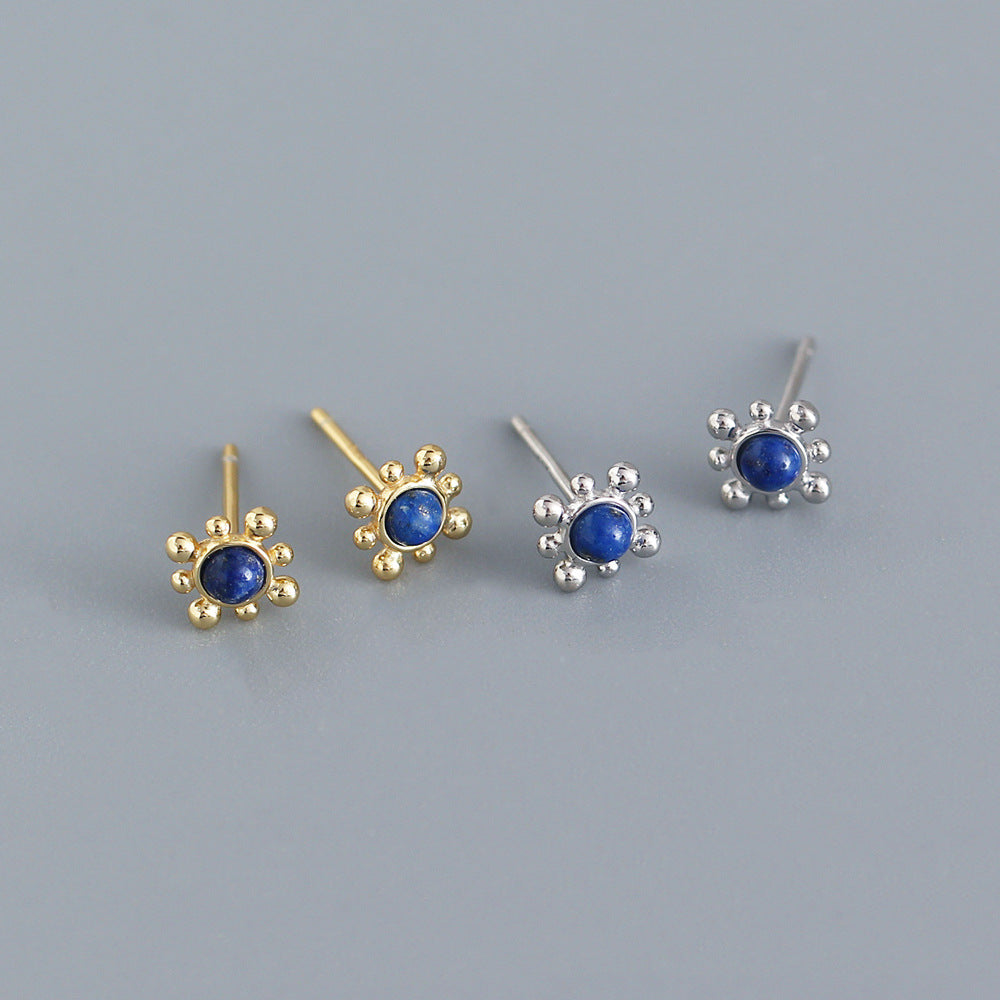 Orecchini a perno da donna in argento sterling S925 con intarsio rotondo in lapislazzuli, design geometrico minimalista, gioielli alla moda