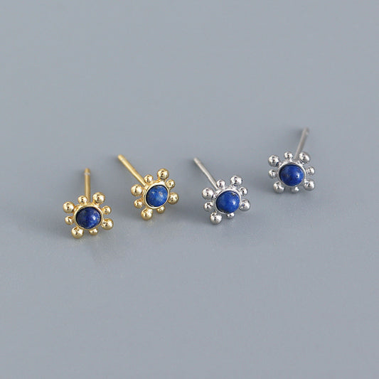 Pendientes de mujer de plata de ley 925 con incrustaciones redondas de lapislázuli, diseño geométrico minimalista, joyería de moda