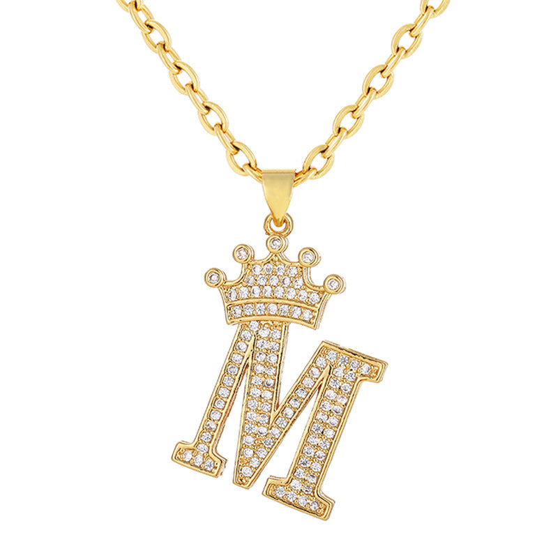 Collana con ciondolo a corona con lettera alla moda da 26 pezzi Collana in acciaio inossidabile con ciondolo a lettera con strass Gioielli da donna Regalo