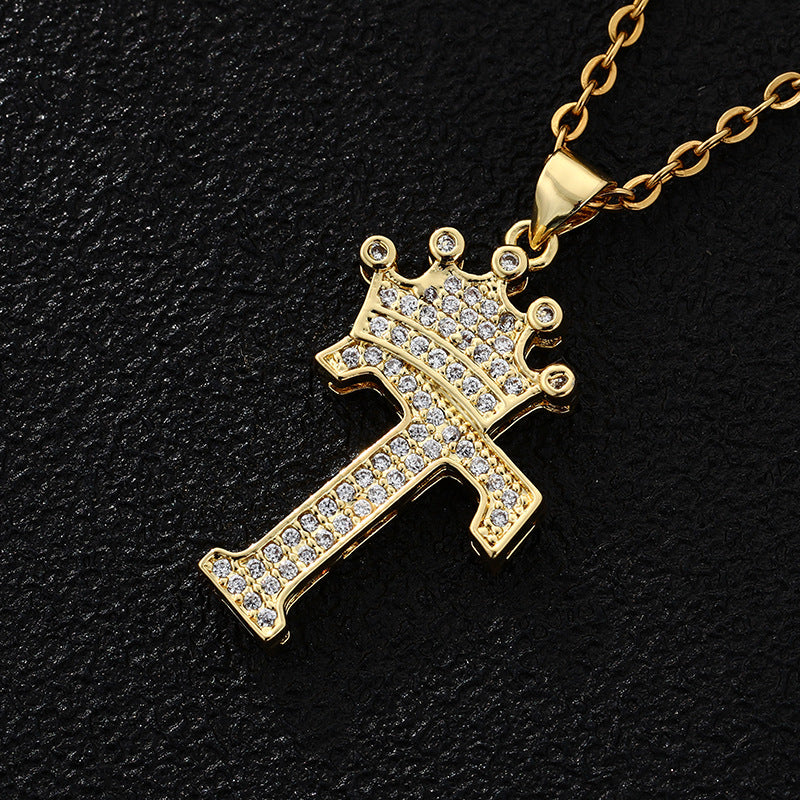 Collana con ciondolo a corona con lettera alla moda da 26 pezzi Collana in acciaio inossidabile con ciondolo a lettera con strass Gioielli da donna Regalo