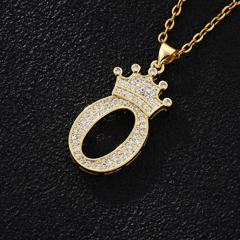 Collana con ciondolo a corona con lettera alla moda da 26 pezzi Collana in acciaio inossidabile con ciondolo a lettera con strass Gioielli da donna Regalo