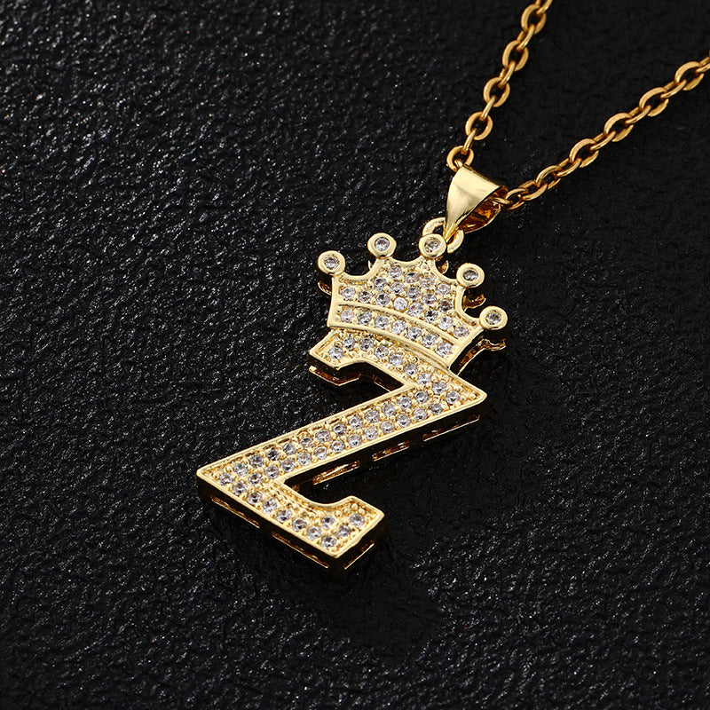 Collana con ciondolo a corona con lettera alla moda da 26 pezzi Collana in acciaio inossidabile con ciondolo a lettera con strass Gioielli da donna Regalo