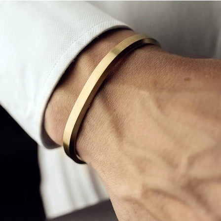 Minimalist 18K Gold Plated Geometric Titanium Steel C-Shape Open Bangle