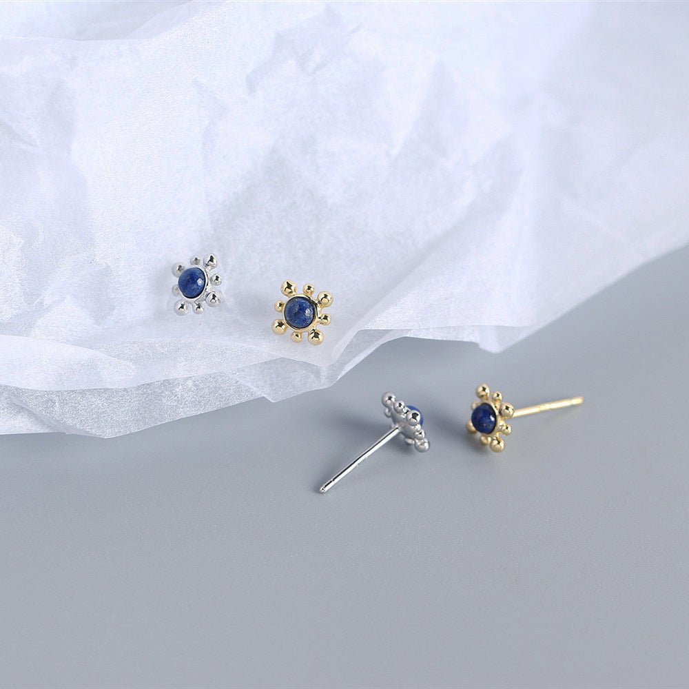 Orecchini a perno da donna in argento sterling S925 con intarsio rotondo in lapislazzuli, design geometrico minimalista, gioielli alla moda