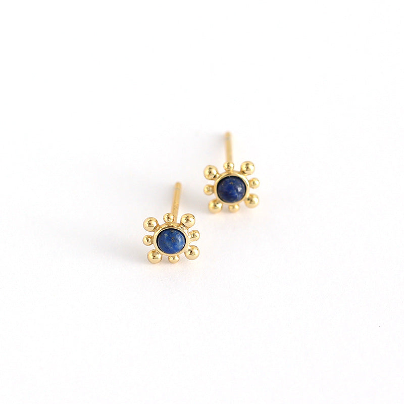 Orecchini a perno da donna in argento sterling S925 con intarsio rotondo in lapislazzuli, design geometrico minimalista, gioielli alla moda