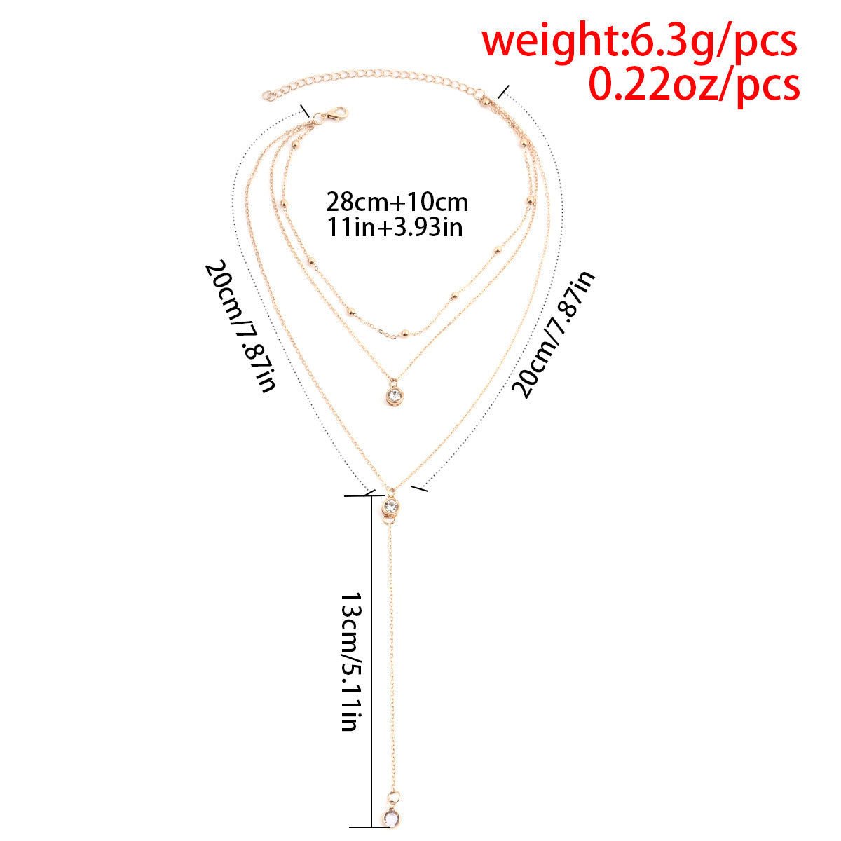 Sweet Geometric Rhinestone Tassel Alloy Plated Snake Chain Necklace for Women