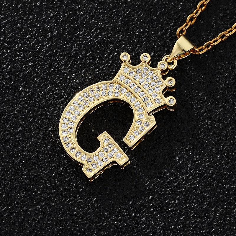Collana con ciondolo a corona con lettera alla moda da 26 pezzi Collana in acciaio inossidabile con ciondolo a lettera con strass Gioielli da donna Regalo