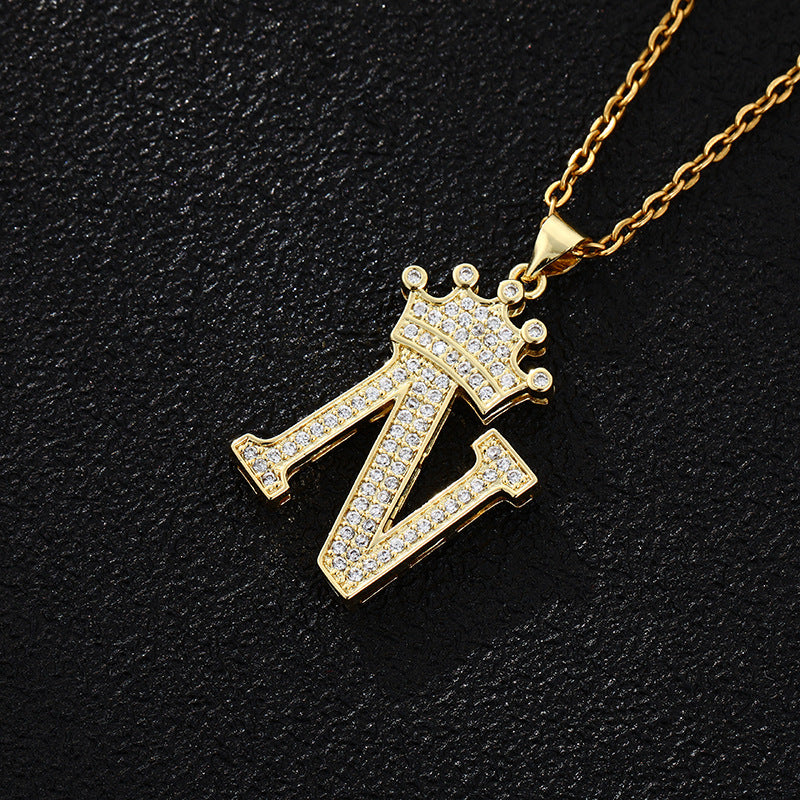 Collana con ciondolo a corona con lettera alla moda da 26 pezzi Collana in acciaio inossidabile con ciondolo a lettera con strass Gioielli da donna Regalo