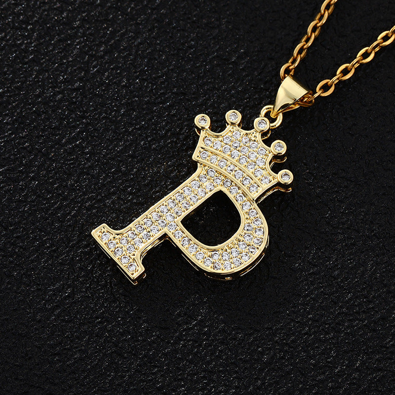 Collana con ciondolo a corona con lettera alla moda da 26 pezzi Collana in acciaio inossidabile con ciondolo a lettera con strass Gioielli da donna Regalo