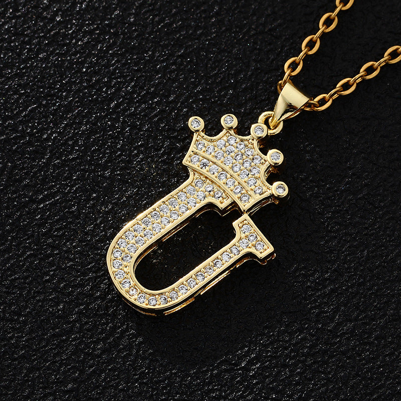 Collana con ciondolo a corona con lettera alla moda da 26 pezzi Collana in acciaio inossidabile con ciondolo a lettera con strass Gioielli da donna Regalo