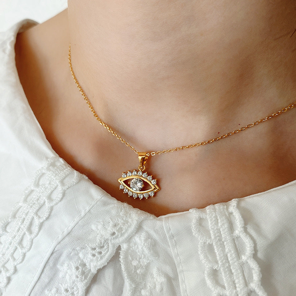 Collana da donna con ciondolo a occhio geometrico in argento sterling 925 placcato oro 18 carati minimalista