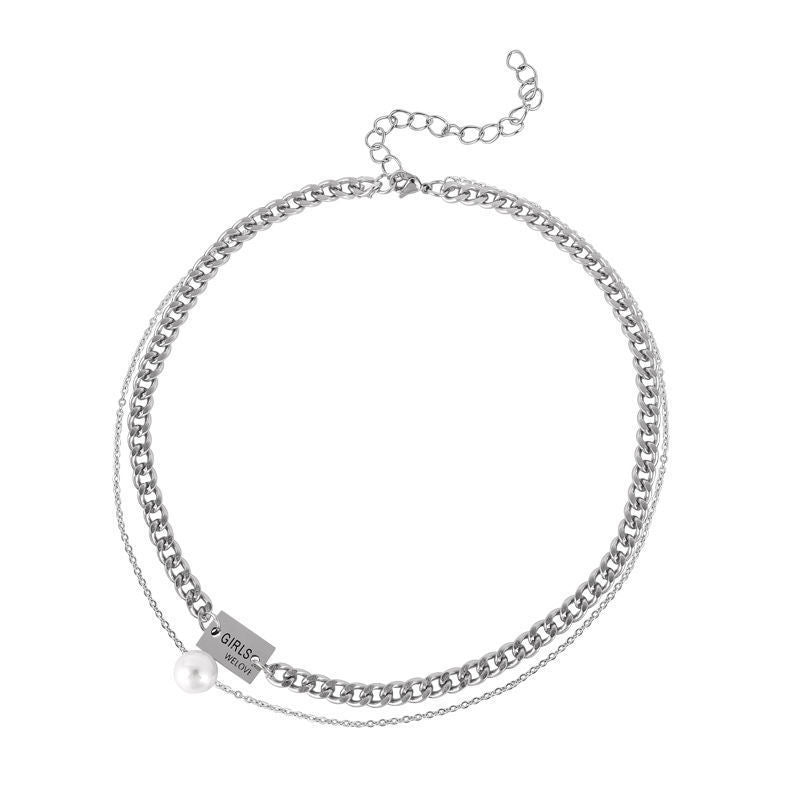 Punk Minimalist Stainless Steel Letter Geometric Necklace for Women, Distressed Finish, Irregular Chain Style, Unisex Fashion Jewelry