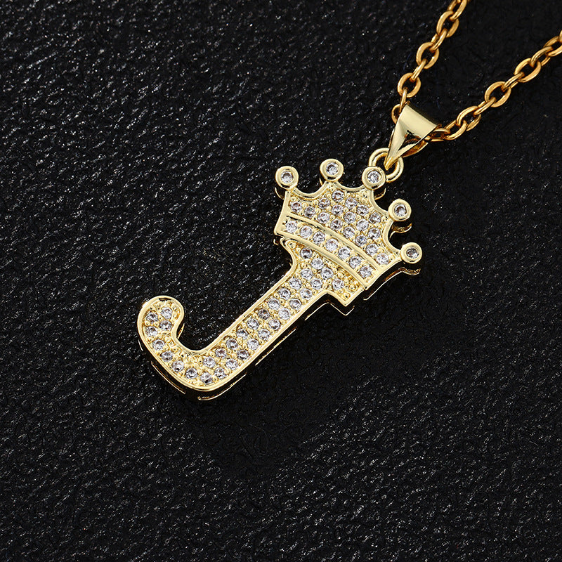 Collana con ciondolo a corona con lettera alla moda da 26 pezzi Collana in acciaio inossidabile con ciondolo a lettera con strass Gioielli da donna Regalo
