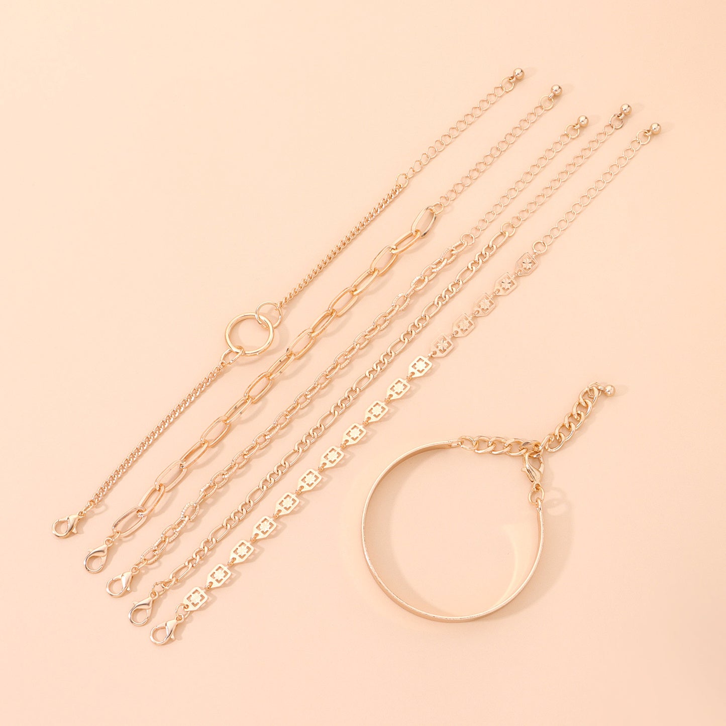 Fashion Trendy Geometric Alloy Multi-Layer Bracelet Set for Women - Ins Style 6-Piece Jewelry Gift