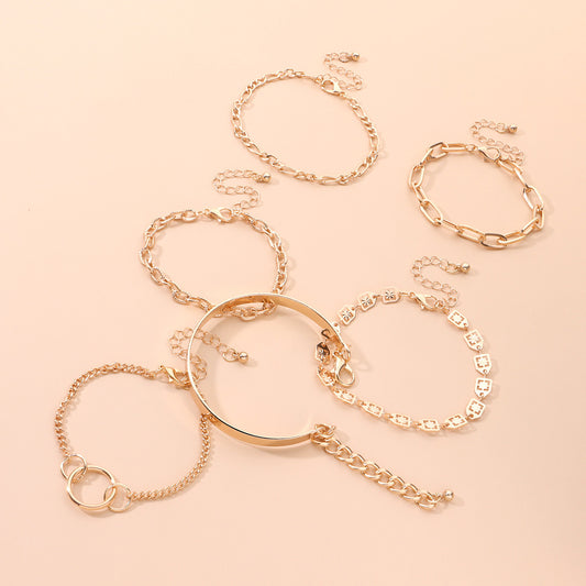 Conjunto de pulseras de aleación multicapa geométricas de moda para mujer - Regalo de joyería de 6 piezas estilo Ins