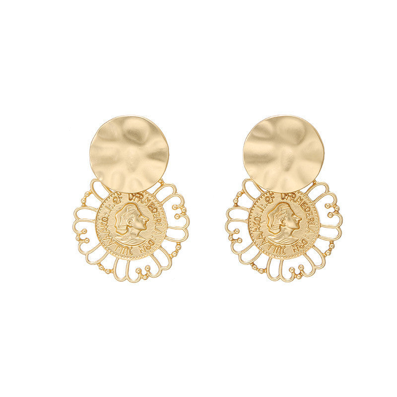 Orecchini da donna in lega placcata geometrica circolare vintage, stile casual alla moda unisex