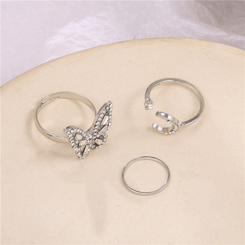 Minimalist Casual Geometric Butterfly Moon Cubic Zirconia Plated Alloy Adjustable Ring for Women