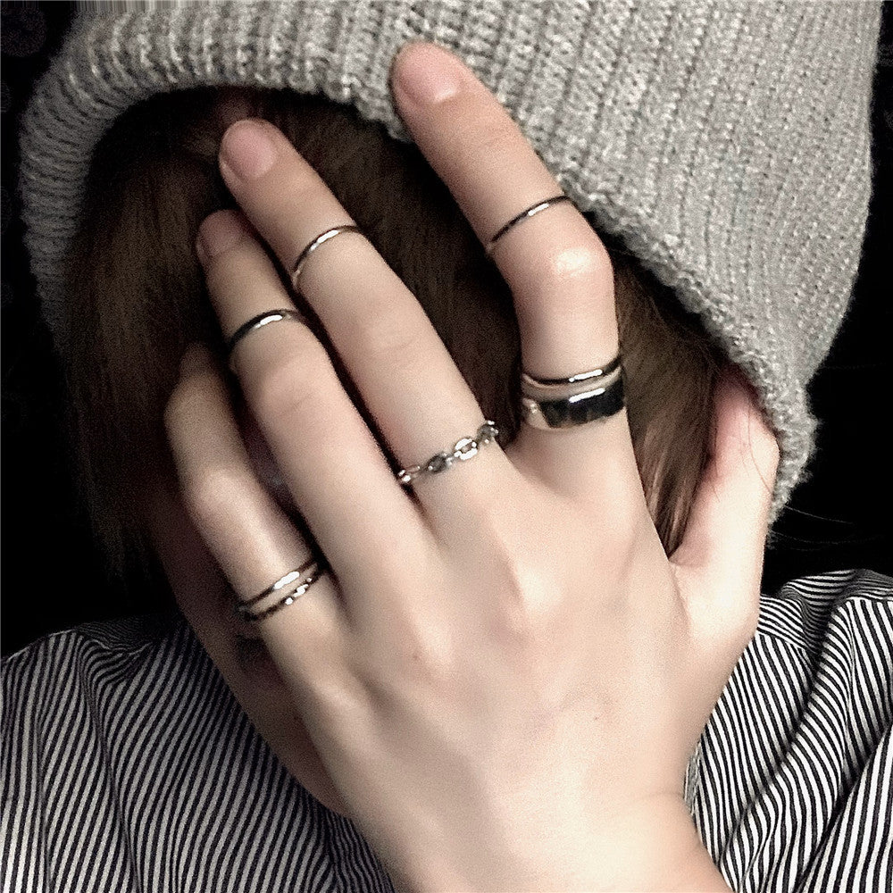 Minimalist Sweet Geometric Teardrop Alloy Plated Ring Set