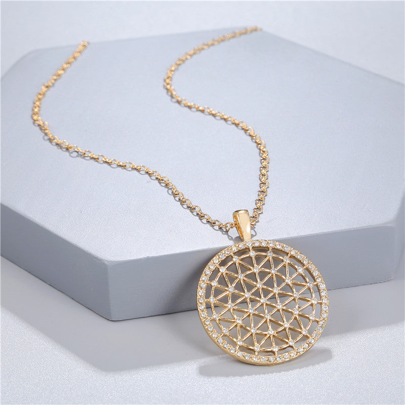 Geometric Round Crystal Inlay Alloy Pendant Necklace Ball Chain Unisex