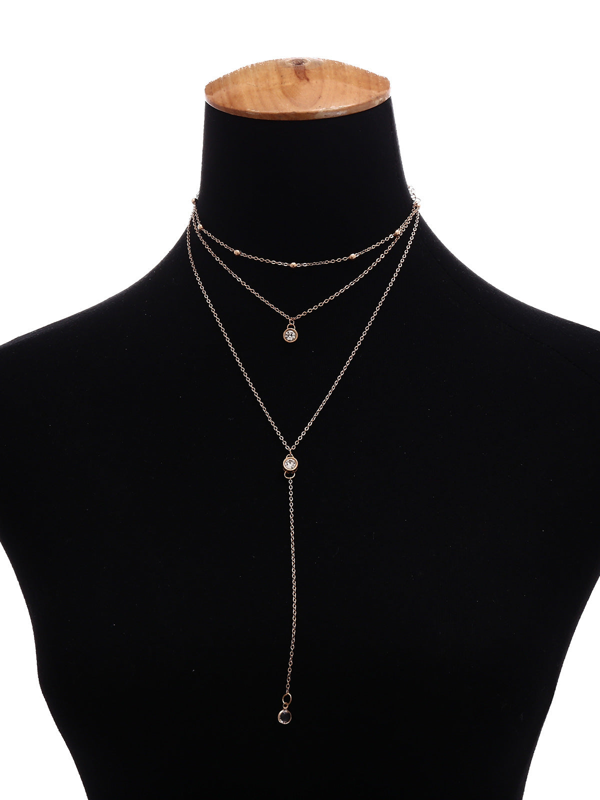 Sweet Geometric Rhinestone Tassel Alloy Plated Snake Chain Necklace for Women
