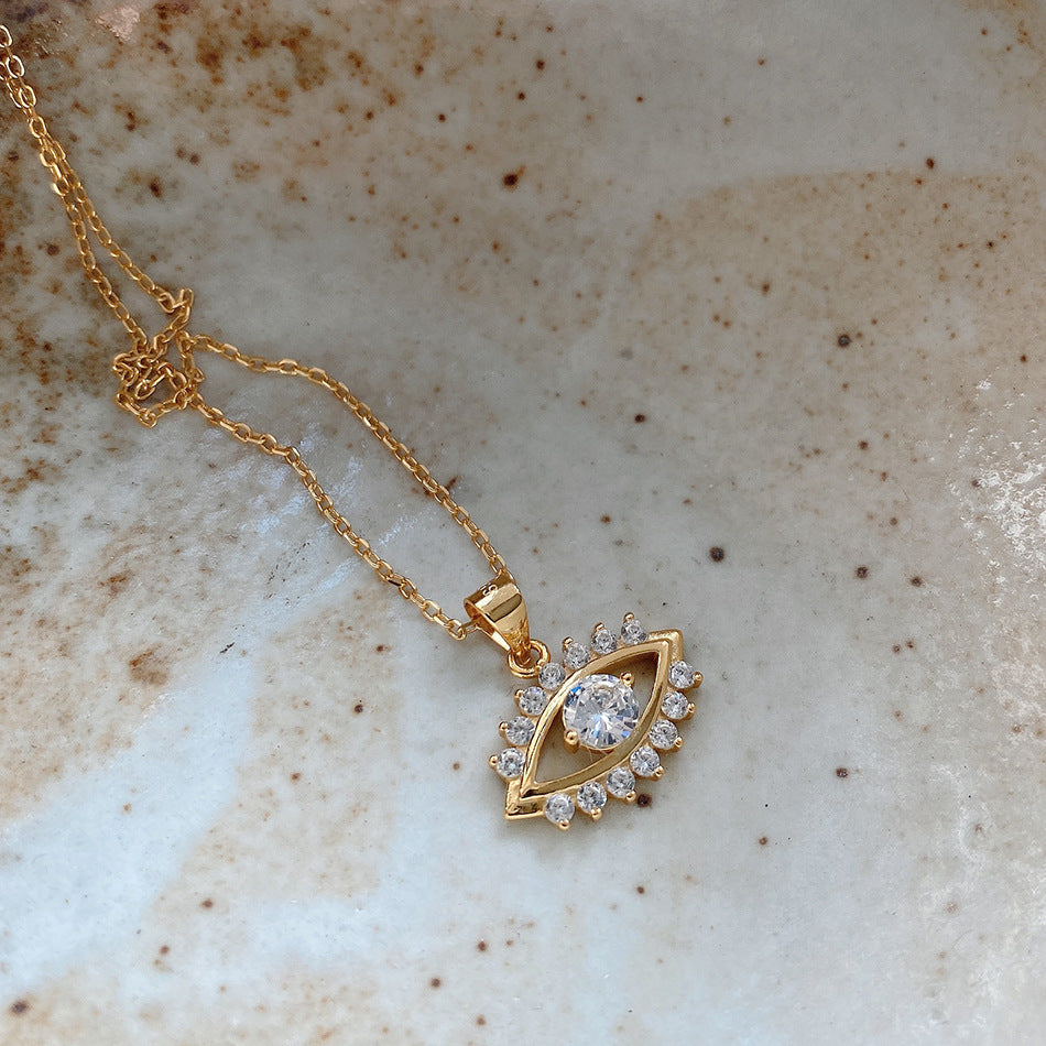 Collana da donna con ciondolo a occhio geometrico in argento sterling 925 placcato oro 18 carati minimalista