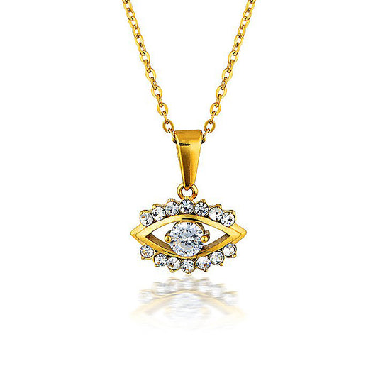 Collana da donna con ciondolo a occhio geometrico in argento sterling 925 placcato oro 18 carati minimalista