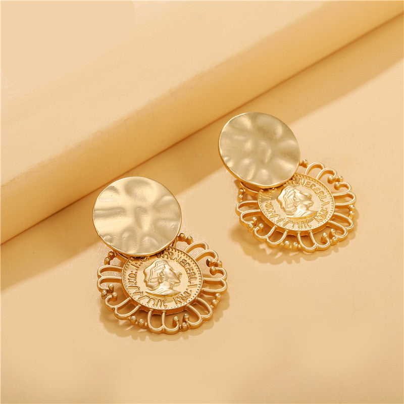 Orecchini da donna in lega placcata geometrica circolare vintage, stile casual alla moda unisex
