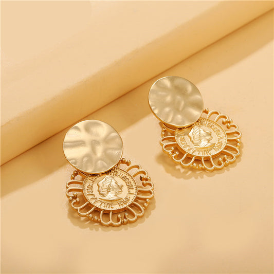 Pendientes de aleación con baño, circulares geométricos de estilo vintage, para mujer, unisex, estilo casual y moderno