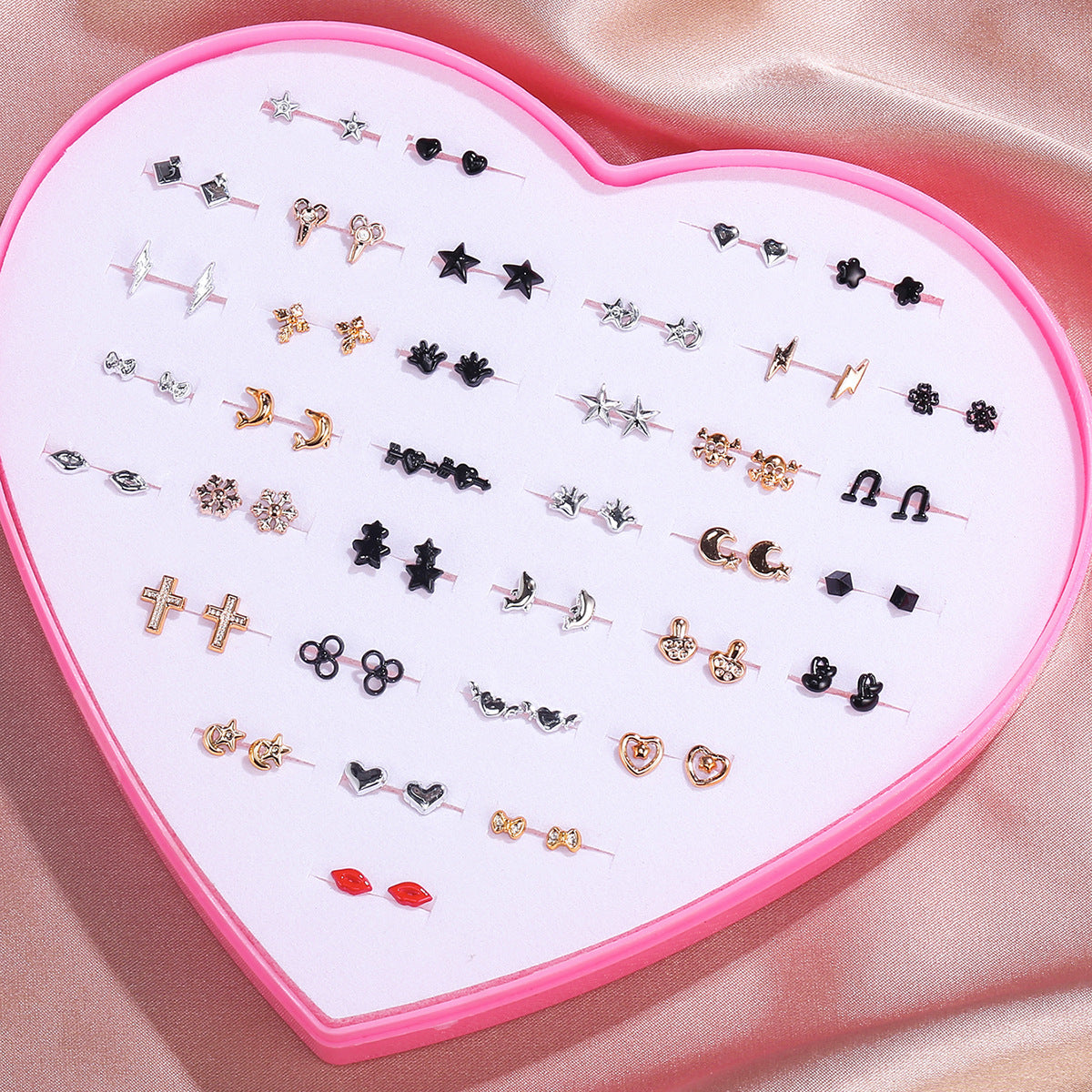 Sweet Cartoon Fruit and Geometric Heart Resin Stud Earrings Set with Stainless Steel Posts for Women
