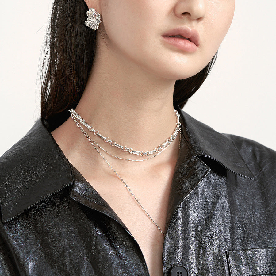 Minimalist 925 Sterling Silver Geometric Round Curb Chain Choker Necklace