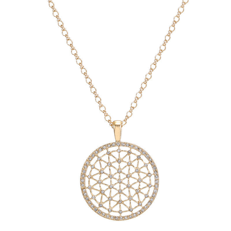 Geometric Round Crystal Inlay Alloy Pendant Necklace Ball Chain Unisex