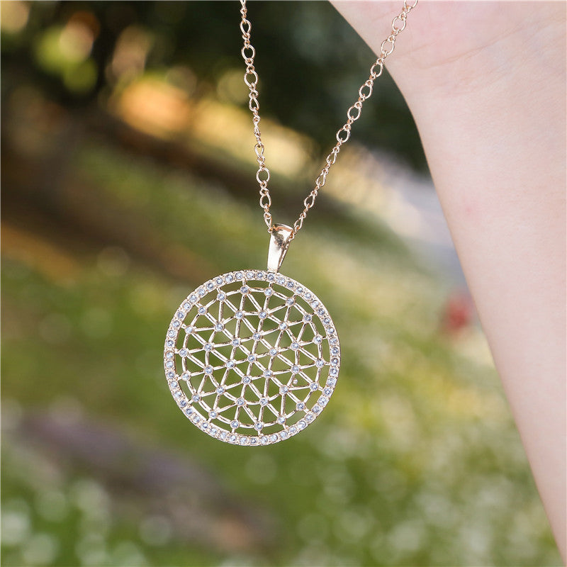 Geometric Round Crystal Inlay Alloy Pendant Necklace Ball Chain Unisex
