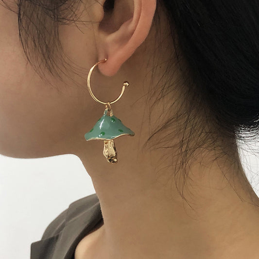 Lindos aretes de aceite en forma de hongo para mujer - Diseño floral, aleación de zinc, estilo bohemio fresco y dulce, listos para dropshipping