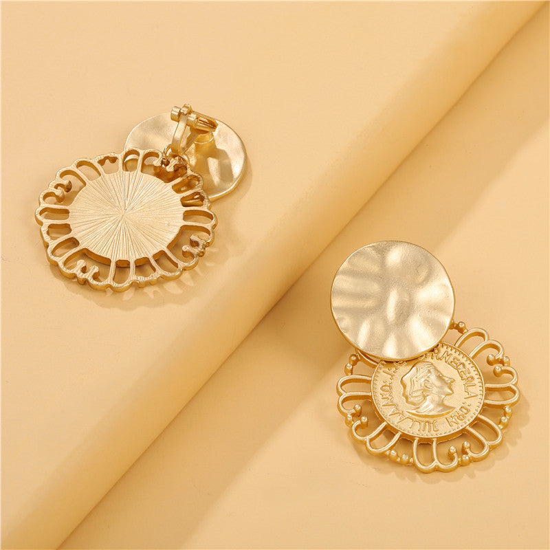 Orecchini da donna in lega placcata geometrica circolare vintage, stile casual alla moda unisex