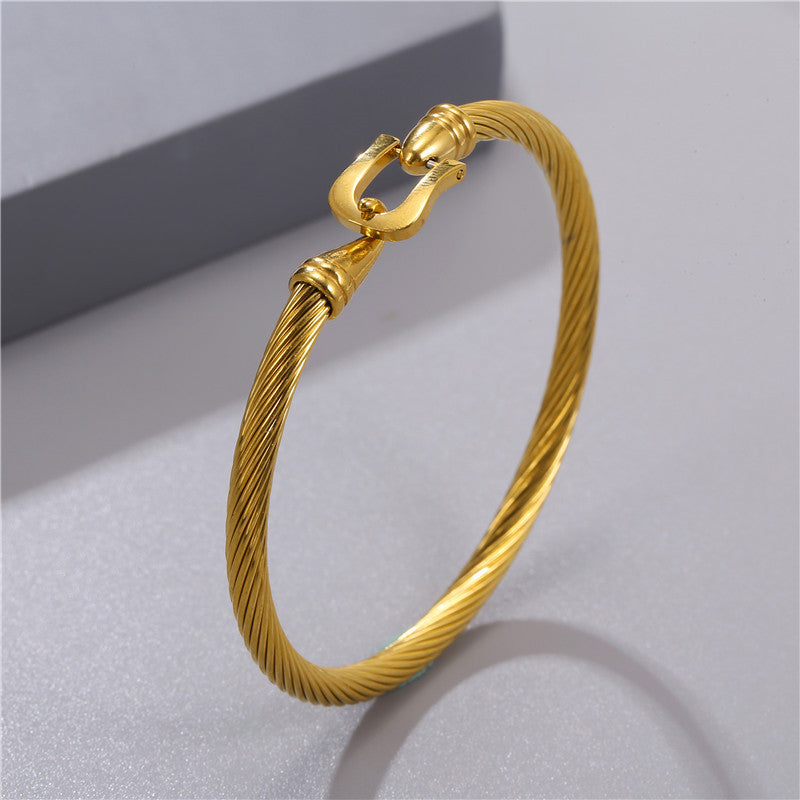 Hip-hop Geometric Round Titanium Steel Stainless Steel Plated Cuff Bracelet for Men and Women
