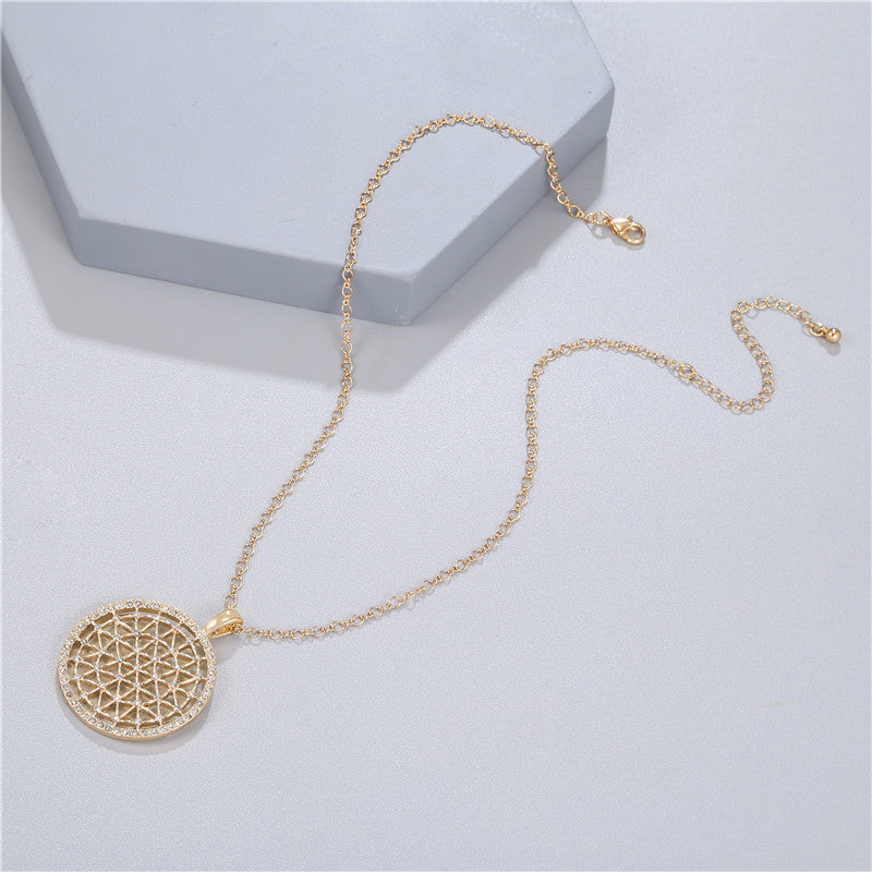 Geometric Round Crystal Inlay Alloy Pendant Necklace Ball Chain Unisex