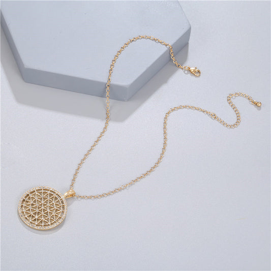 Geometric Round Crystal Inlay Alloy Pendant Necklace Ball Chain Unisex