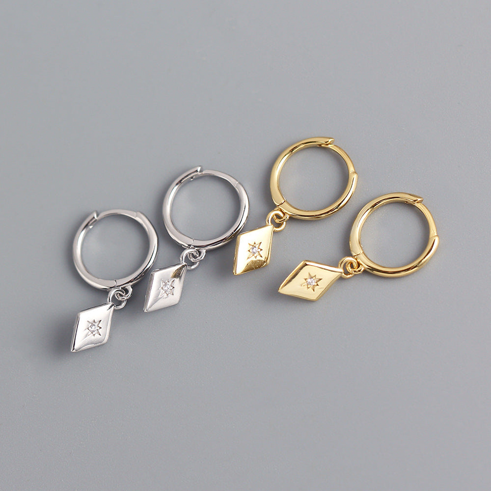 Elegant 925 Sterling Silver Geometric Square Cubic Zirconia Inlay Earrings for Women